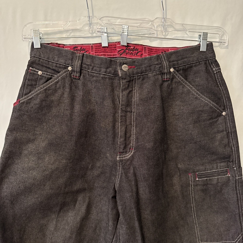 FUBU The Collection Mens Baggy Black Jeans 40x34 ROLL UP SKATER HIP HOP